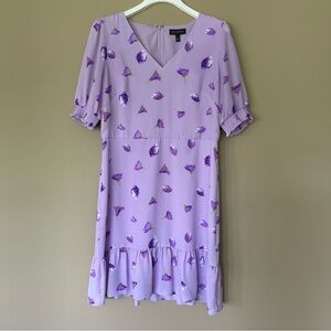 Purple Floral Puff Sleeve Ruffle Dress Women M Fairy Tired Smocked Feminine Flow